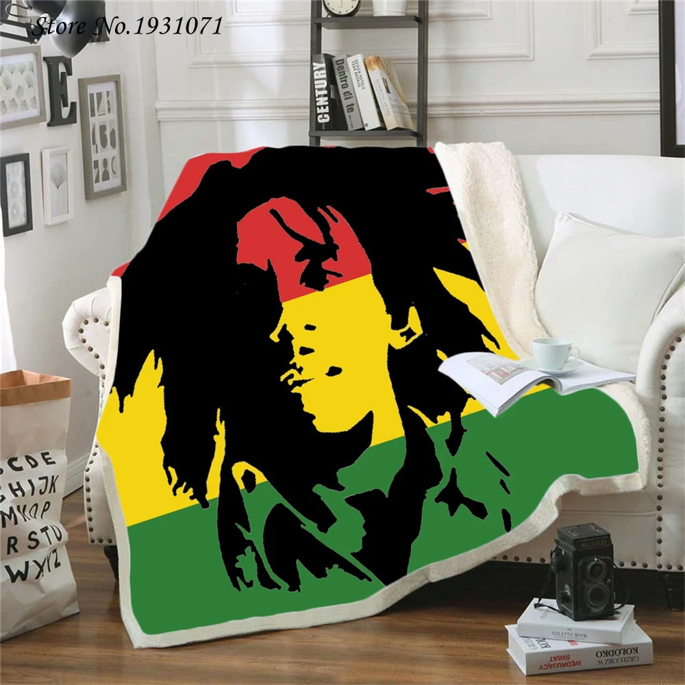 Флисовое одеяло Reggae Singer Bob Marley с 3D принтом для кровати толстое стеганое модное