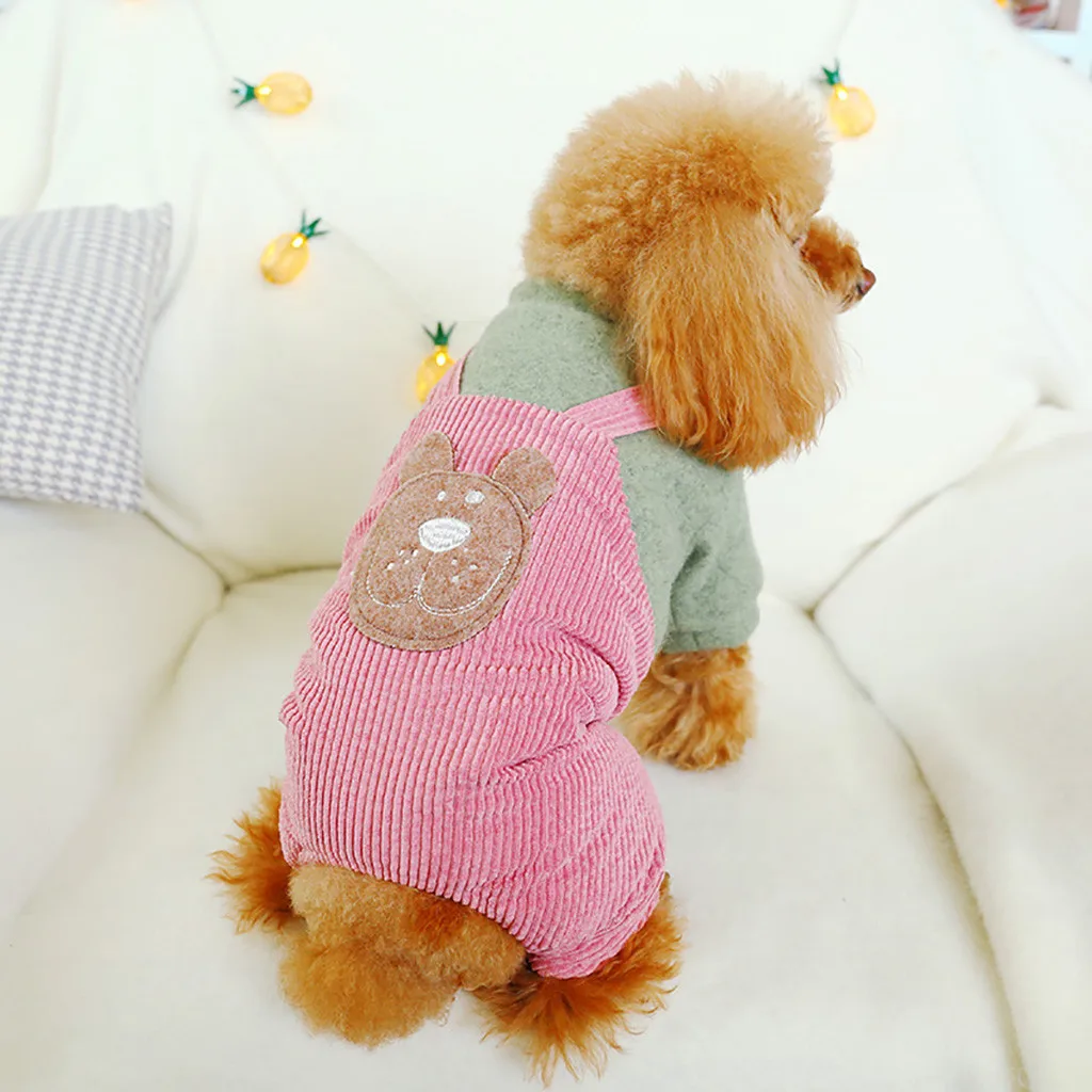 Одежда для кошек и собак зимний комбинезон с милым изображением мишки четырьмя