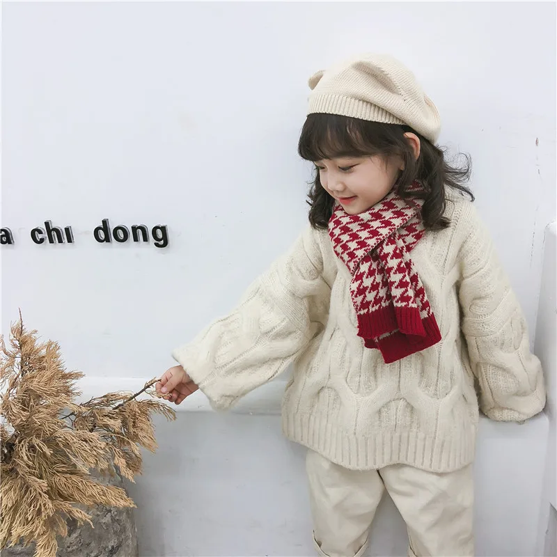 2019 knitted houndstooth Winter scarf for children cute muti-color scarves thickened collar boy girl |