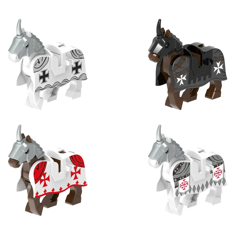 

Medieval War Horse Building Block Knight Figures Mounts Soldier Accessories Helmet Shield Weapons Sword Parts Brick Toys C279