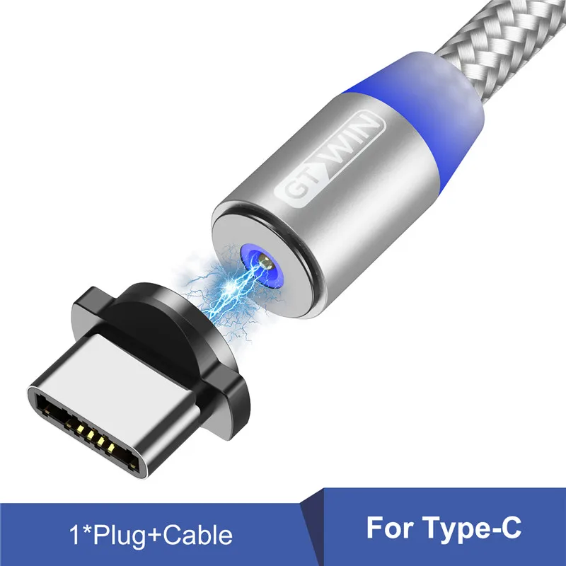Silver for Type C GTWIN Магнитный кабель для быстрой зарядки Micro usb type C зарядное устройство для iPhone 11 XR 7 samsung S9 S10 быстро магнитные телефонные кабели 1 м/2 м/3 м - Цвет: Silver for Type C