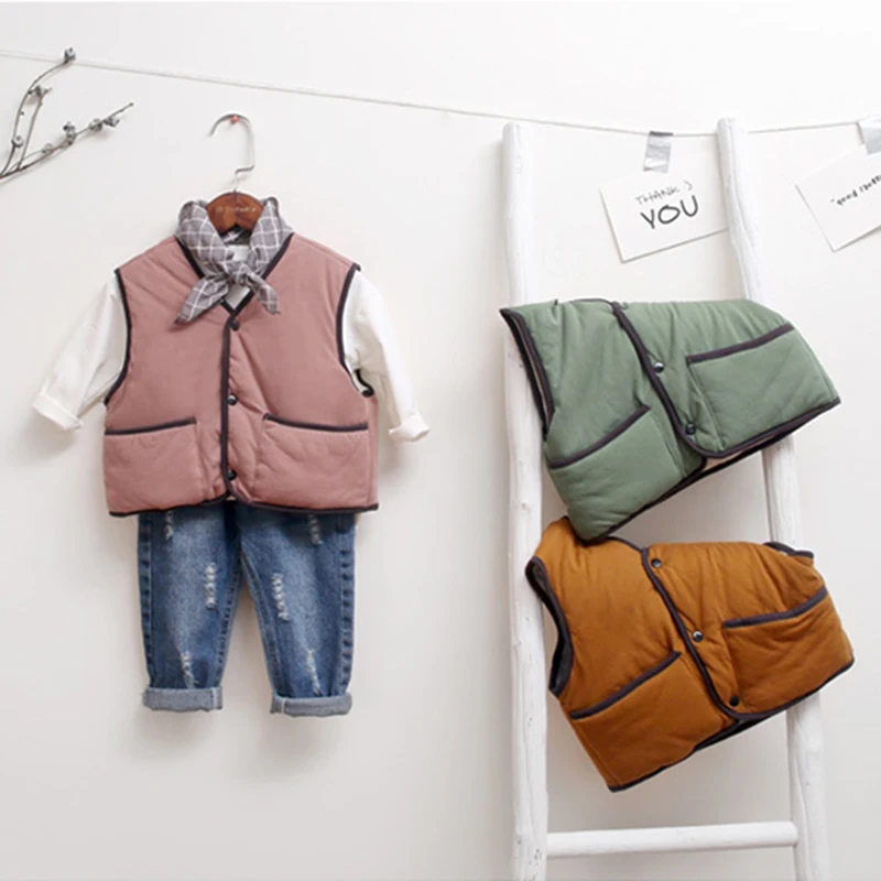 

Children Clothes 2019 New Autumn Winter Thicken Warm Kids Waistcoats Baby Boys Coats Girls Vests Solid Cotton Outerwear XL391