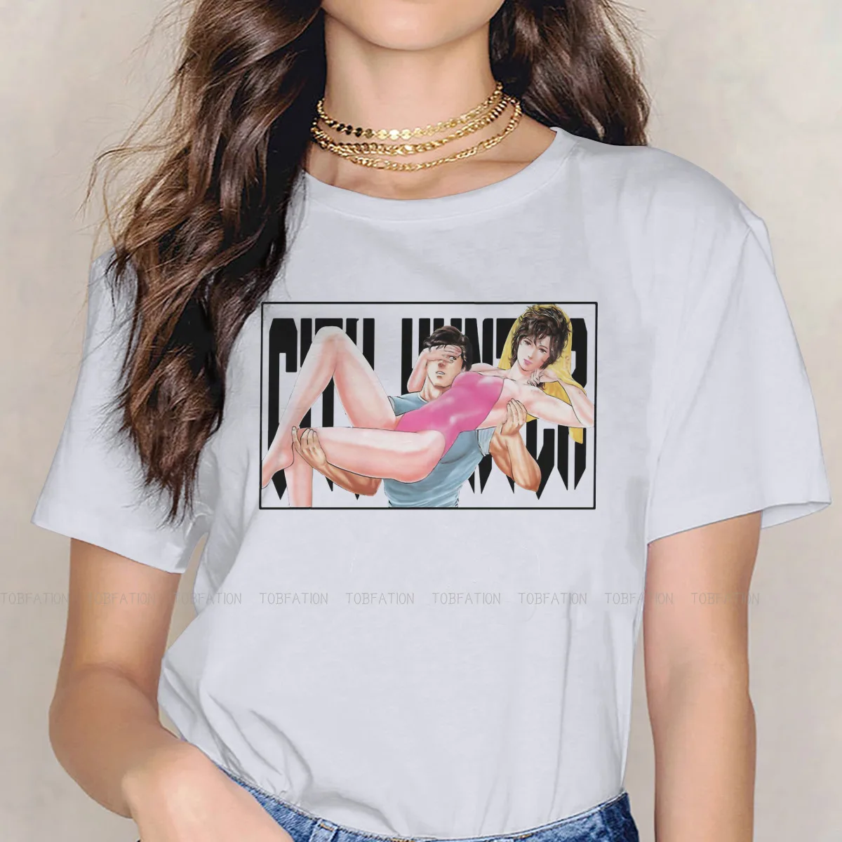 

Ryo Kaori TShirt For Girls City Hunter Saeba Makimura Hideyuki Manga Tops Fashion Female T Shirt Soft Graphic Oversized