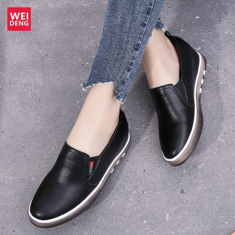 WeiDeng/женская повседневная обувь из натуральной кожи Лоферы на платформе для
