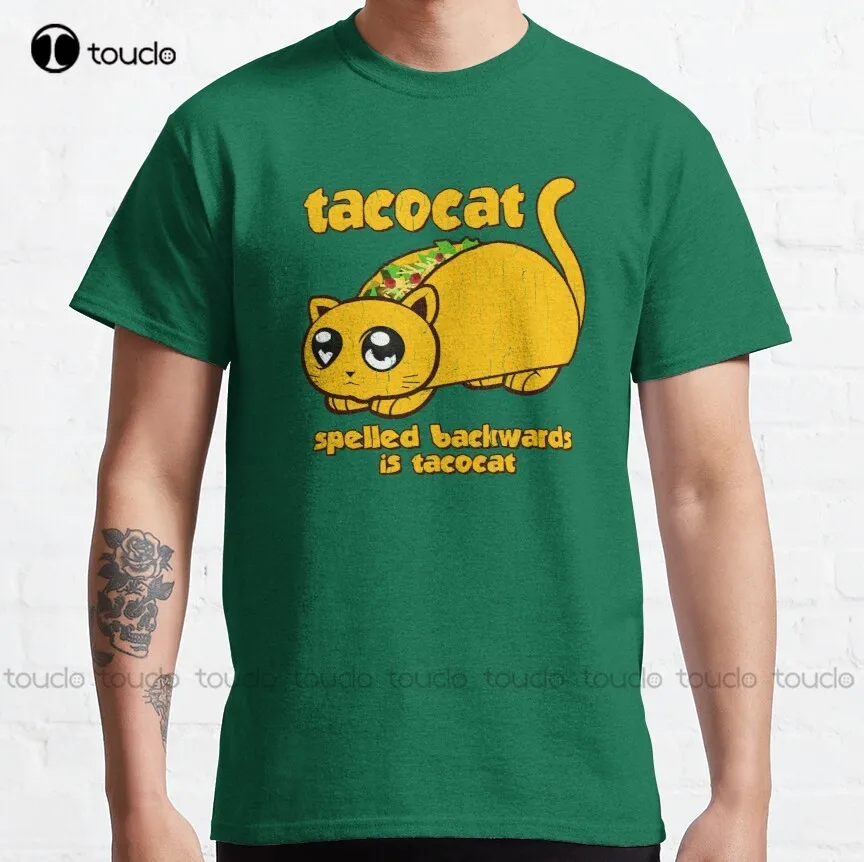 Funny - Tacocat Spelled Backwards (Vintage Look) Classic T-Shirt Baseball Shirts Custom Aldult Teen Unisex Xs-5Xl Fashion Funny