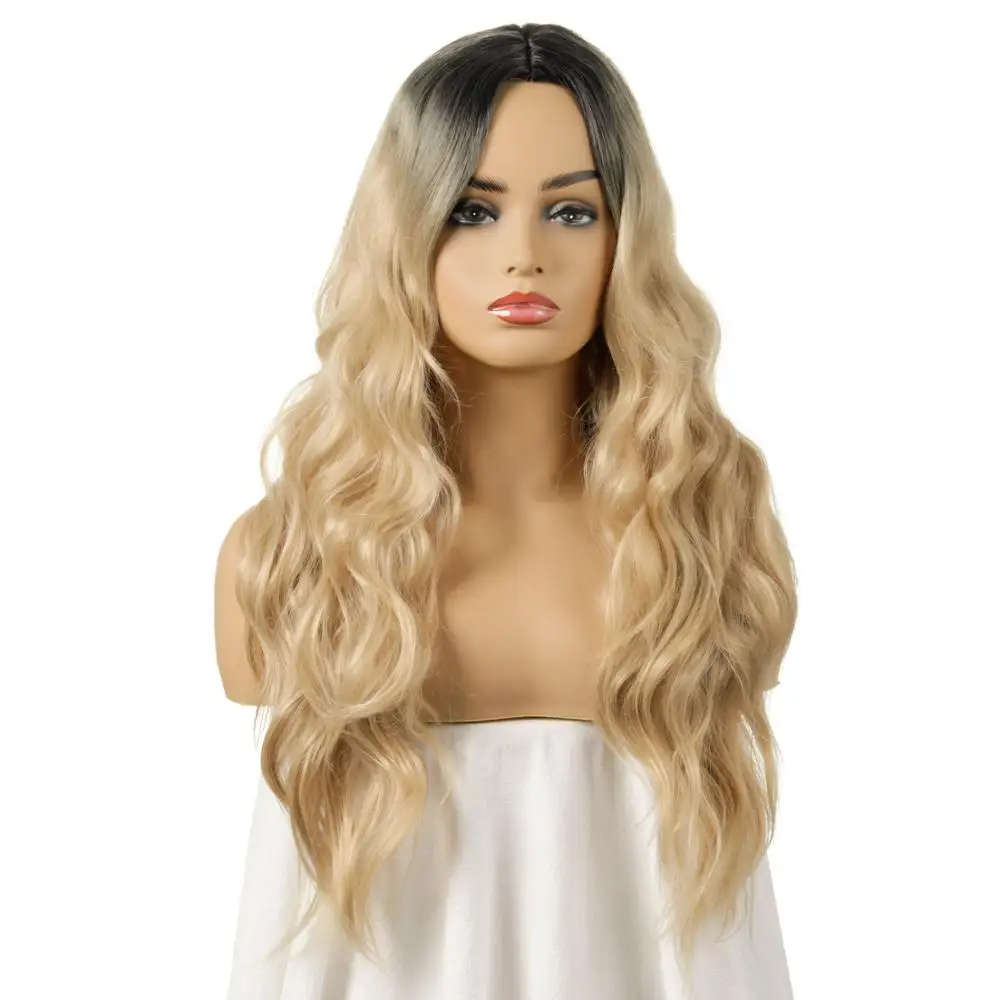 

Synthetic Wigs for Women Ombre Wavy Hair Light Gold Blonde Middle Part Cosplay Long Hair Heat Resistant Fiber Daily Wig