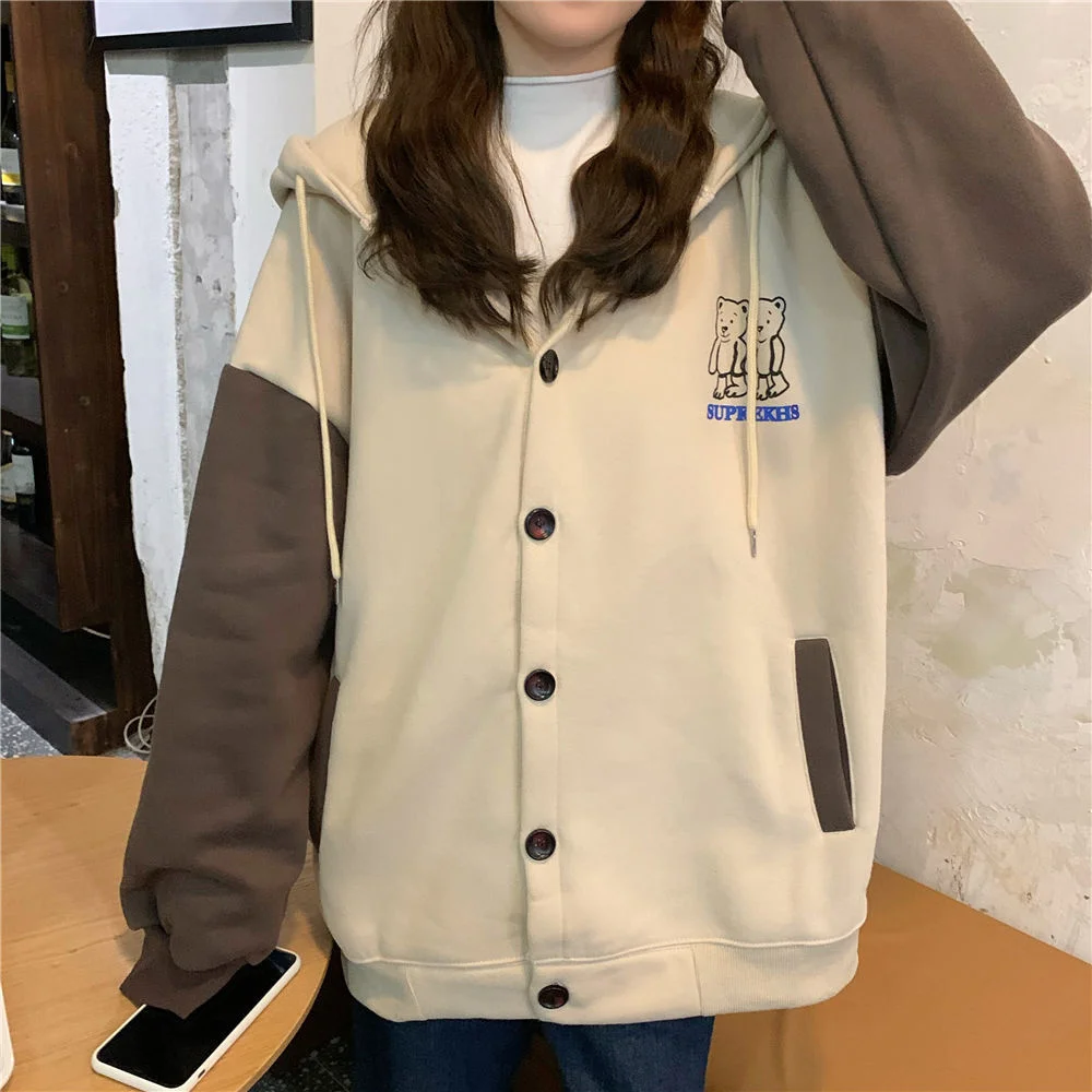 

2021 New Hoodie Women Preppy Style Hoodie All-match Loose Couple Top Cardigan Jacket Women Large Sweatshirt Plus Size Hoodies