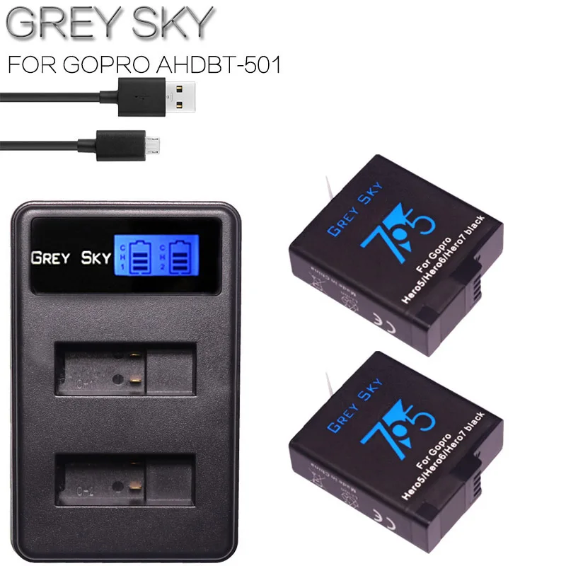2 шт. аккумулятор 1600 мАч для GoPro Hero 5 hero 6 7 black Bateria Akku AHDBT 501 батарея и зарядное