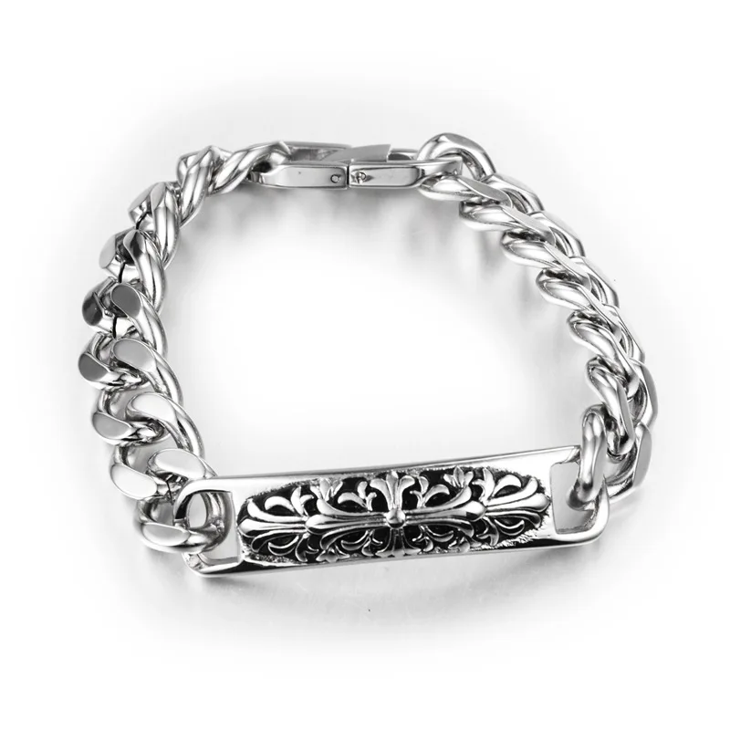 

Длинный Браслет с узором из нержавеющей стали, блестящий декоративный узор, очаровательные звенья, цепочка, браслеты в стиле панк, Длинные м...