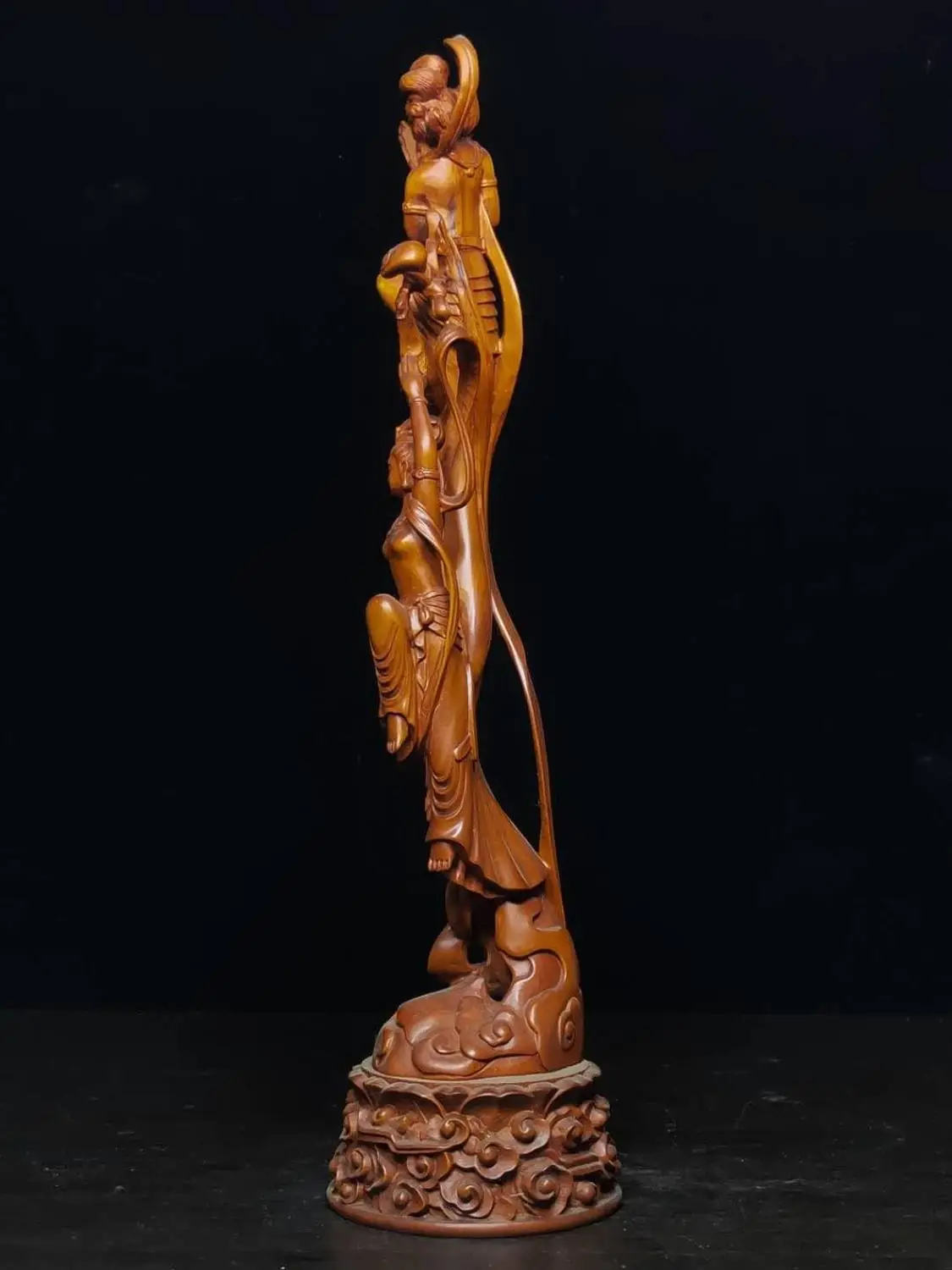 

wedding decoration Chinese Boxwood Seikos Wood Carving Flying Beauty Statue Blow and sing Classical beauty wood carving