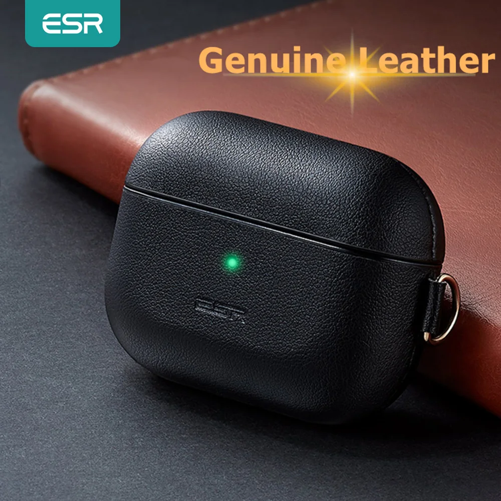 ESR кожаный чехол для AirPods Pro брелок ударопрочный 3 черный коричневый Роскошная