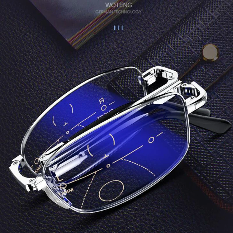 

Folding Progressive Photochromic Reading Glasses Multifocal Chameleon UV Protection Computer Anti-blue Light Diopter Eyeglasses