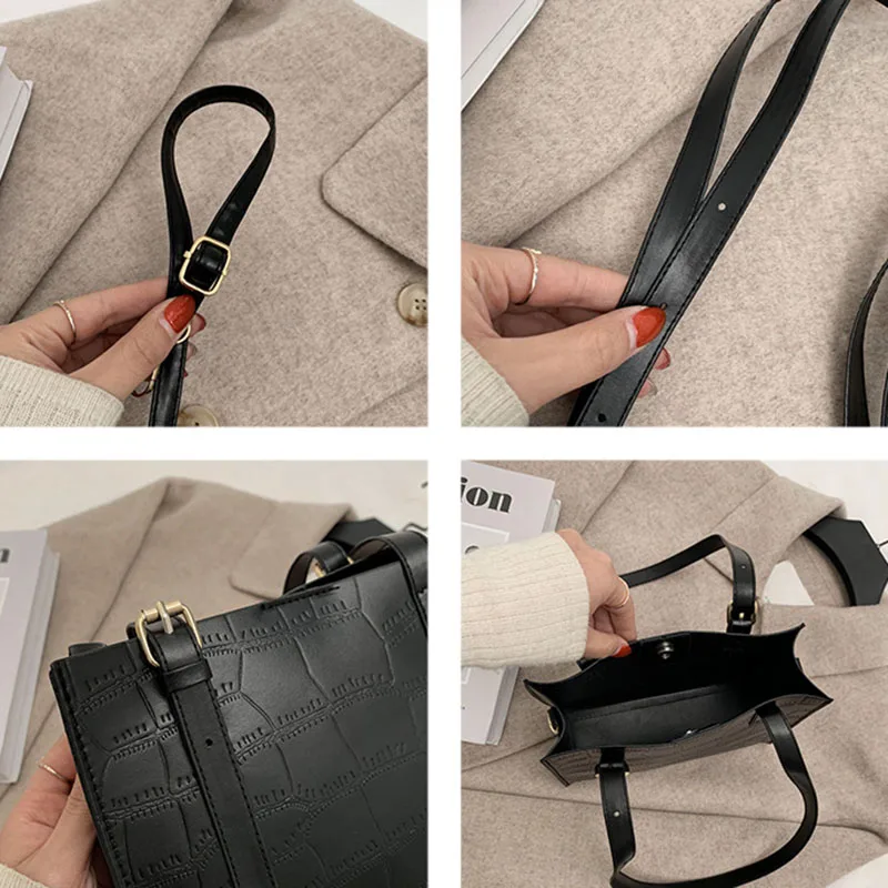 

Shoulder Bags Women Solid PU Leather Crossbody Bag Alligator Designer Large Capacity Soft French Style Simple Popular Handbag