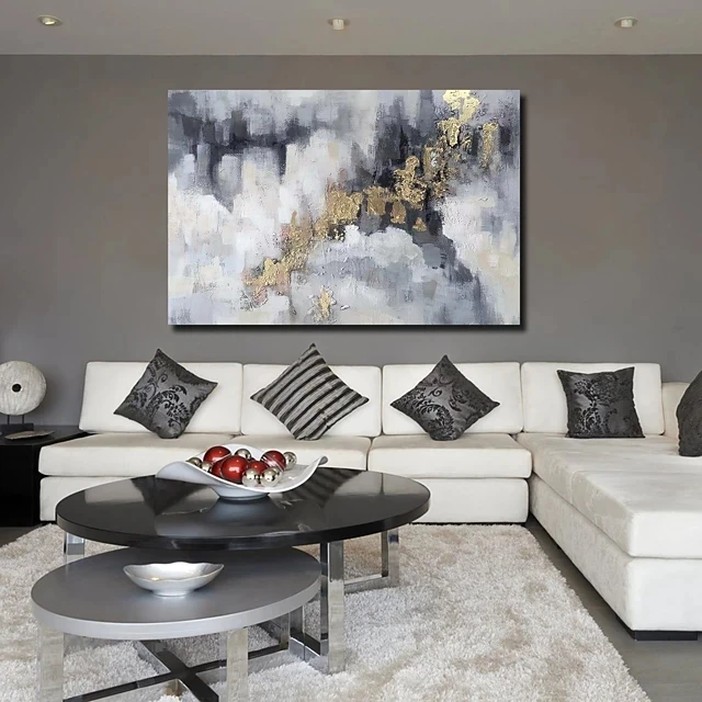 

Large Size Hand Painted Oil Painting On Canvas Grey Gold Texture Modern Home Decor Abstract Wall Art Picture For Living Room