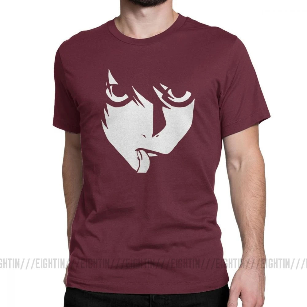L Death Note Футболка хлопок аниме футболка мужская забавная короткий рукав круглый воротник тройники 5XL большой размер - Цвет: Burgundy