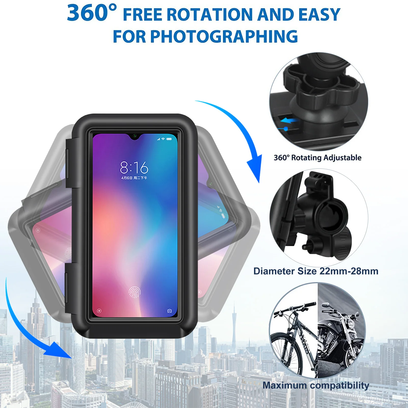 

Universal Adjustable Anti Shake 360 Rotation Smartphone Mount Bracket Bicycle Holder Bike Handlebar Mobile Phone Holder Stand