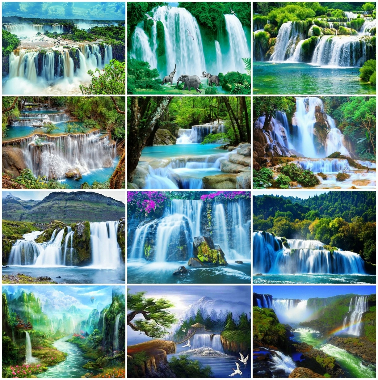 

AZQSD Diamond Painting Waterfall Mountain Cross Stitch Needlework Diamond Embroidery Landscape Mosaic Rhinestones Home Decor