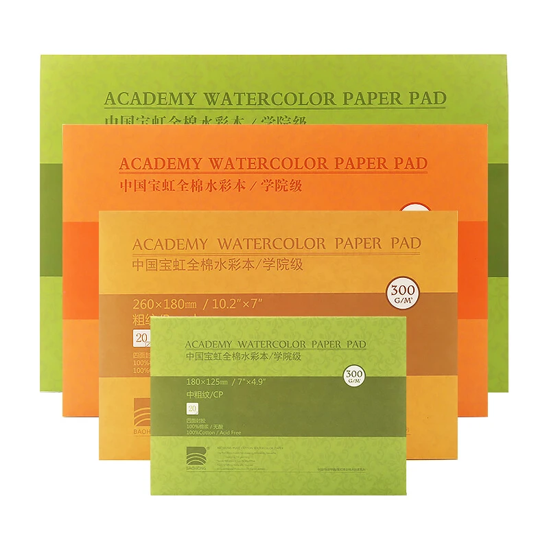 

100% Cotton Professional Watercolor Paper 20Sheets Hand Painted 300gsm Wood Pulp Watercolor Book for Artist Student Supplies