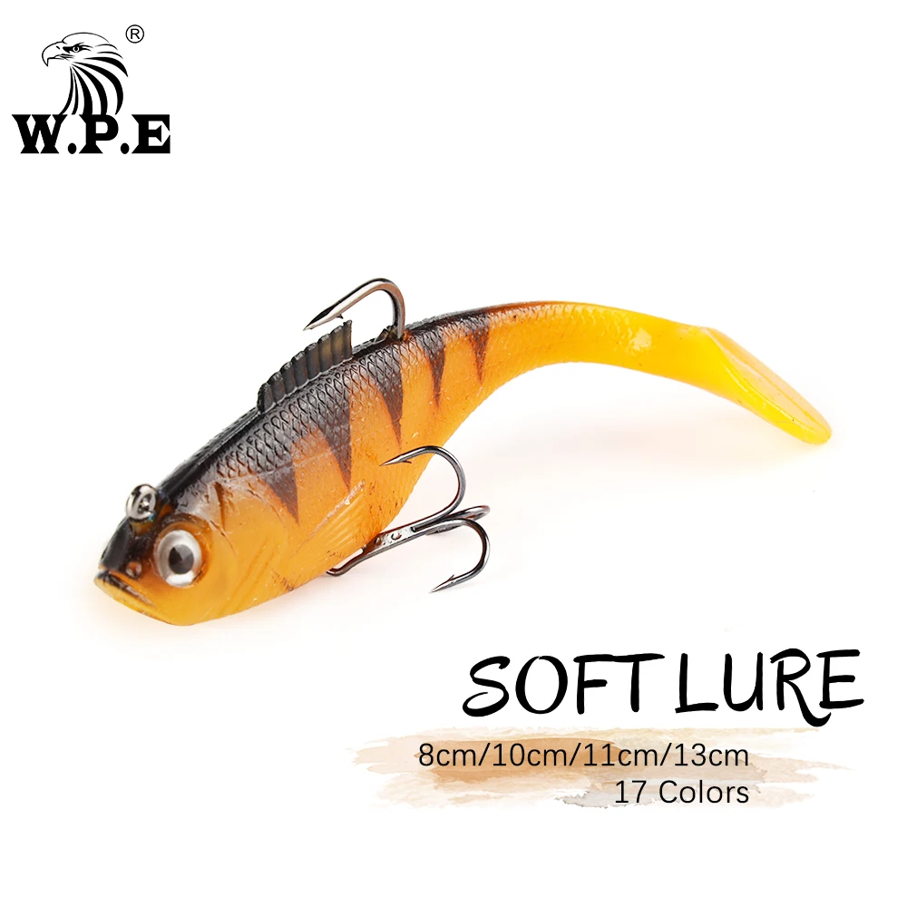 

W.P.E Brand 1pcs 8/10/11/13cm Lead Head Fishing Lure 17colors T-Tail Soft Lure Silicone Bait Fishing Tackle Swimbait Jig Fishing