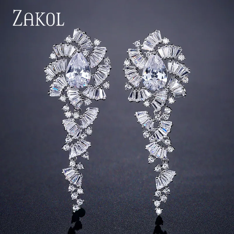 ZAKOL серьги-подвески с кристаллами циркония и цветком в форме маркизы блестящие