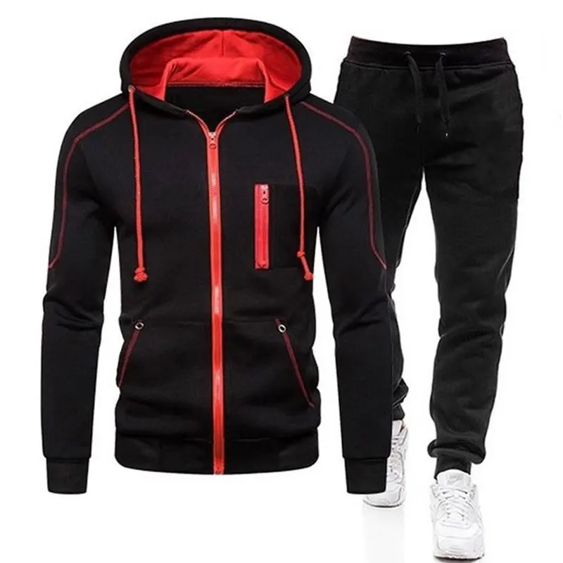 

2021 Winter Men's Clothing Men Sets Hoodie Set Fleece Zipper Sweatshirt Casual Sport Sweatpants Mens