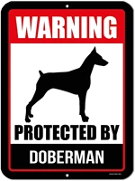 warning beware of dog protected by doberman wall tin sign plaque metal sheet vintage personalized art creativity decor