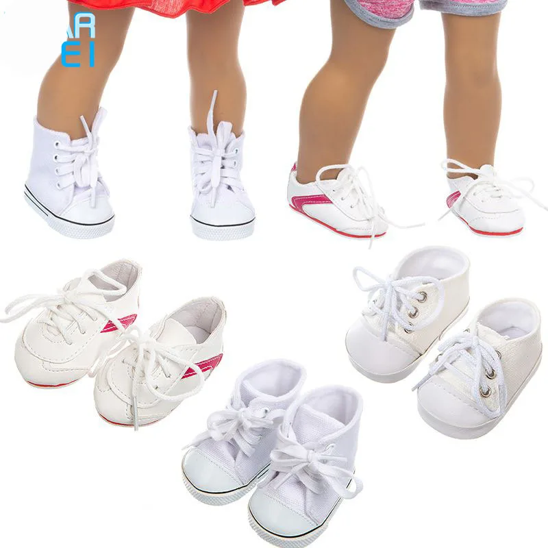 

Fashion 43cm New Baby Doll Canvas Shoes Sneakers Shoes For 18 inch Girl Dolls Accessories Shoes Roundhead Lace-up Shoes Sock