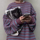 Хлопковая полосатая футболка с круглым вырезом и длинными рукавами для женщин, новинка весны 2022, корейские свободные Универсальные мужские топы в стиле ретро в стиле Харадзюку