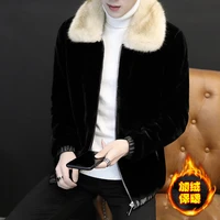 winter mens black faux fur warm coats wool liner thick outwear lapel men jacket men fur coat c33