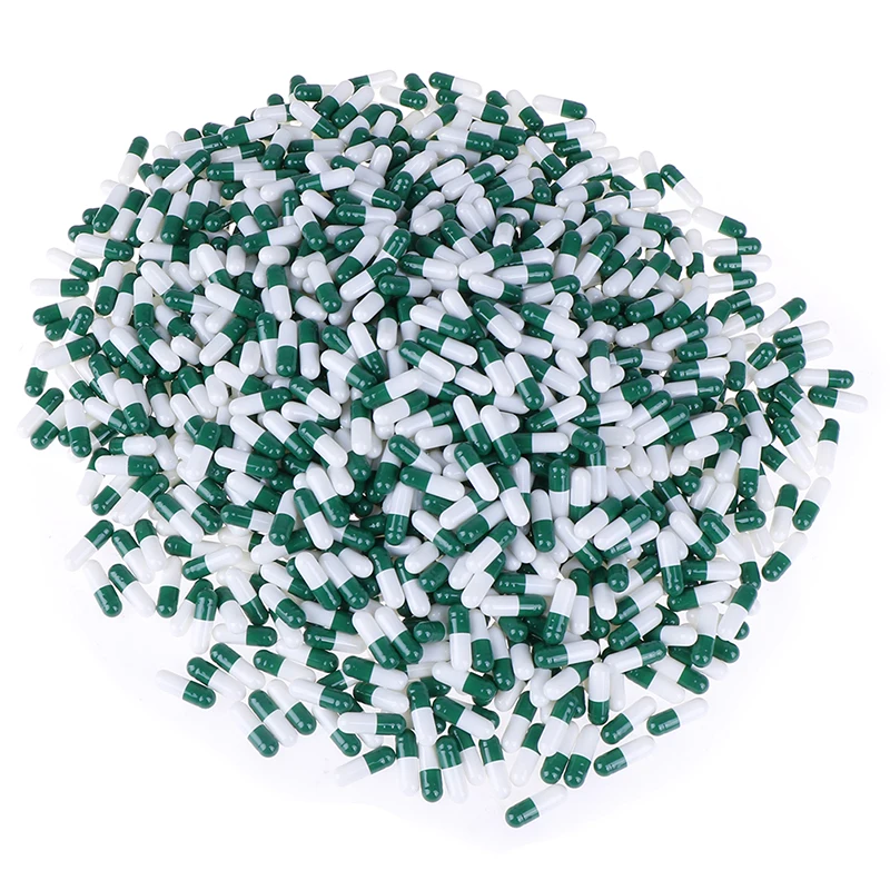 green white 10/1000 шт Пустые твердые желатиновые капсулы, все виды Цветной таблетки чехол пустой контейнер для таблеток(вместе или порознь желатиновых капсул - Цвет: green white