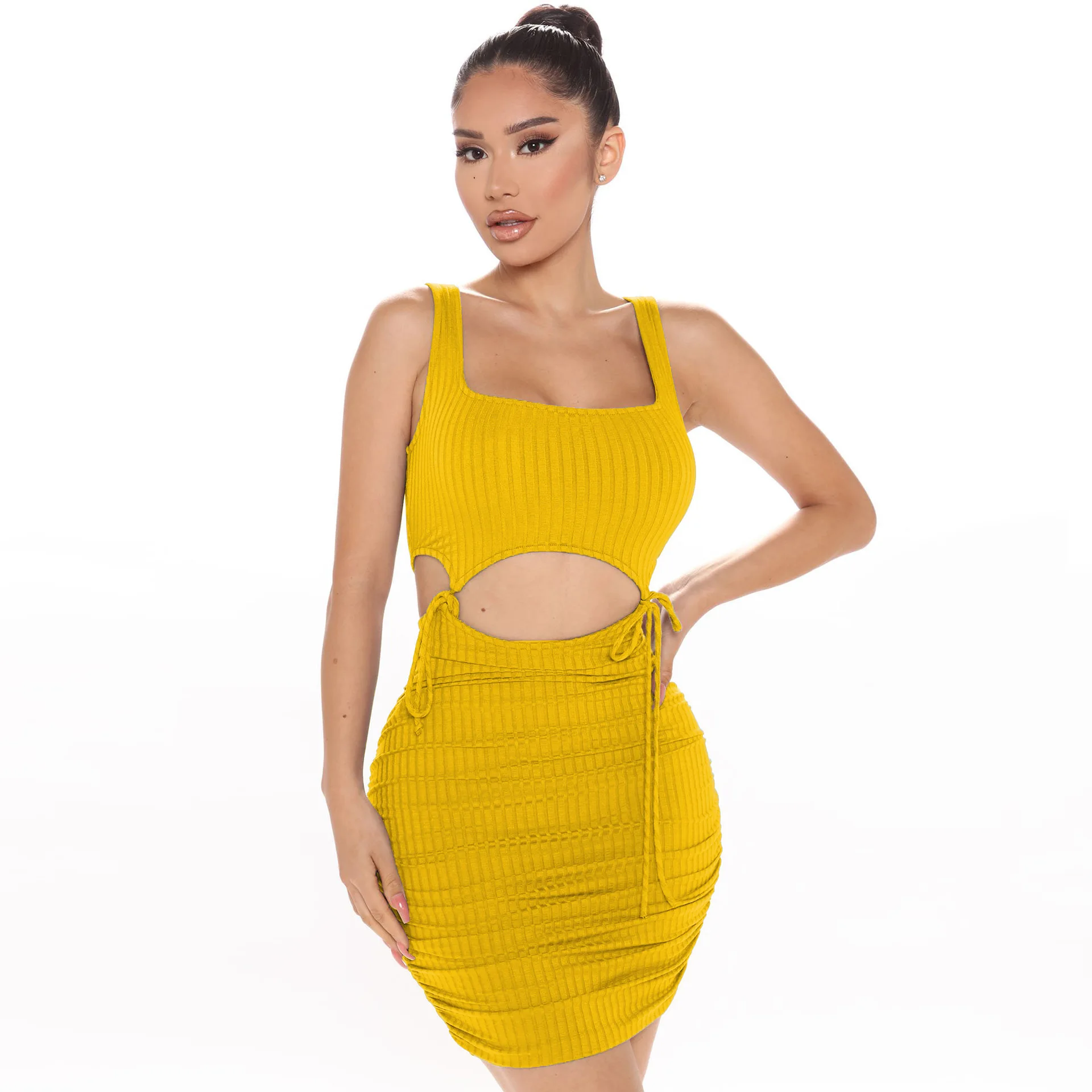

Women's Suit Pit Strip High Elastic Lace Up Sexy Tight Hip Skirt Set Female Dress