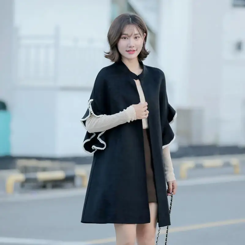 

Spring Fashion Double Faced Wool Coat for Women New Loose and Long Woolen Jackets Fashion Streetwear Butterfly Sleeve Blends