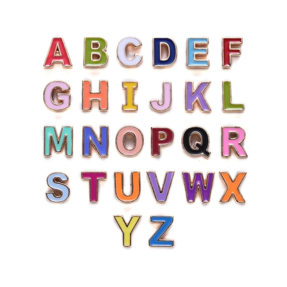 

26pcs/set Alloy Enamel A to Z Letter Beads for Handmade Jewelry Making Bracelet Necklace Accessories Mixed Color Hole: 1.4mm