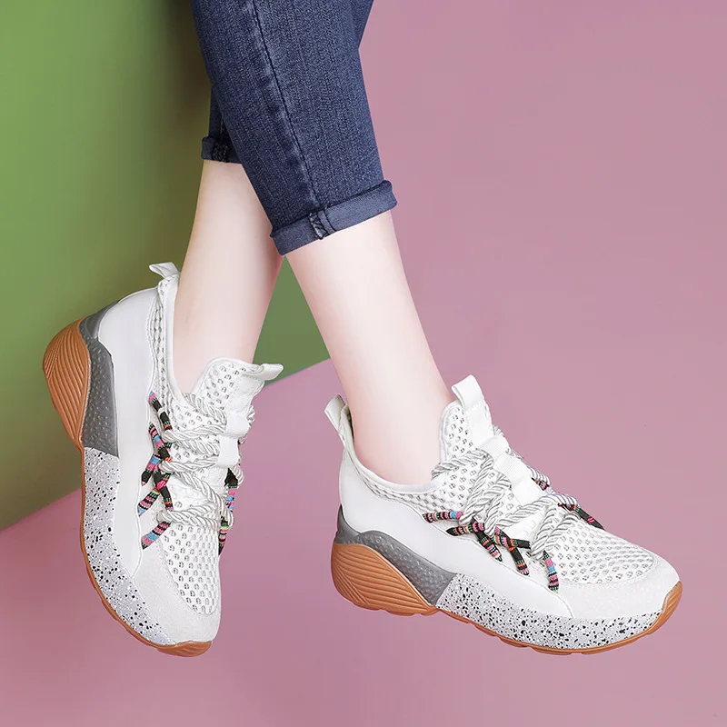 

Women Platform Chunky Sneakers 5cm high lace-up Casual Vulcanize Shoes luxury Designer female fashion Sneakers 2019 G13-50
