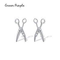 green purple real 925 sterling silver scissors fashion design stud earrings for women girls fine earring jewelry arete 2022 new