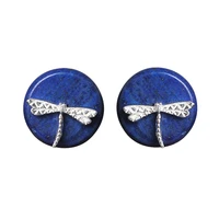 925 sterling silver earrings round lapis lazuli dragonfly stud earrings for women popular ethnic style lady ear jewelry