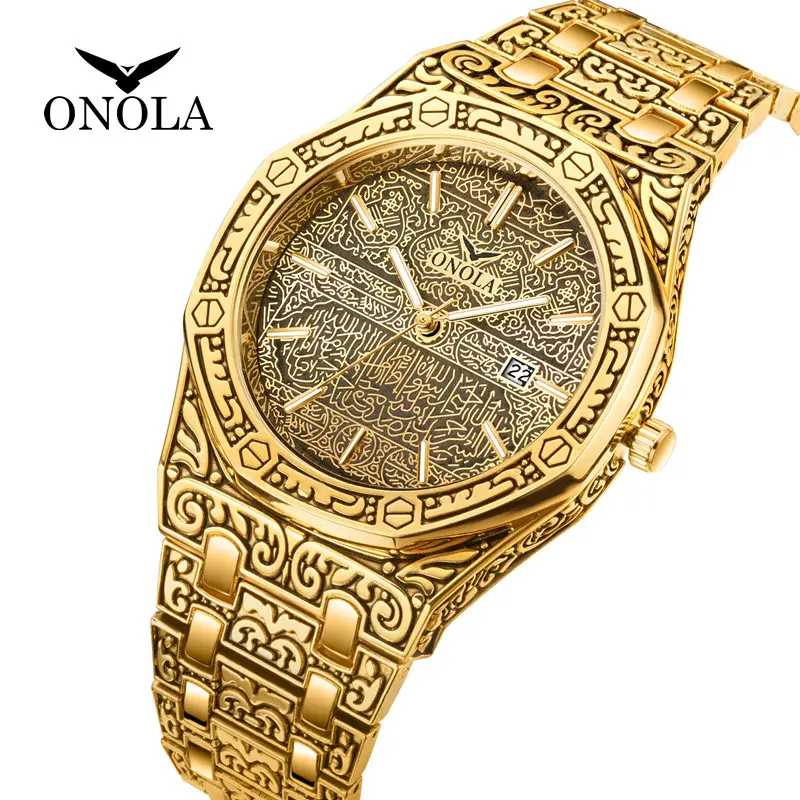 Часы наручные ONOLA мужские с резьбой винтажные водонепроницаемые креативные