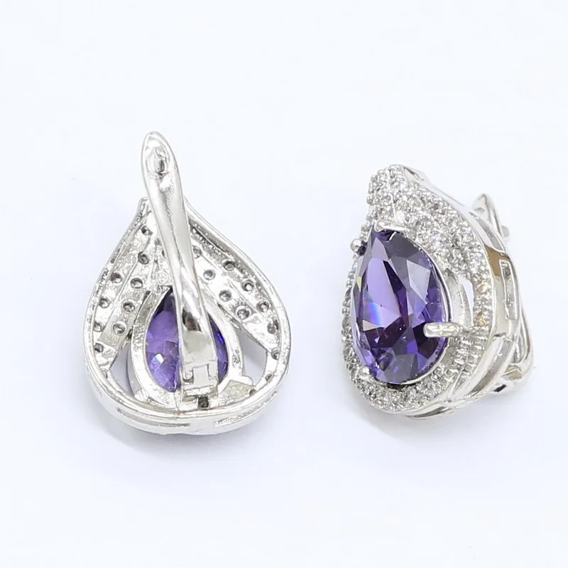 Серебряный цвет искусственное фиолетовое ожерелье кольцо с подвеской подарок на