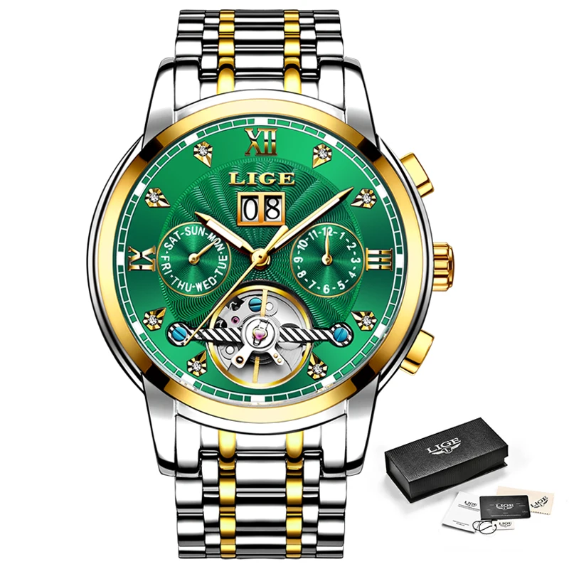 

LIGE Genuine Watch Men Automatic Mechanical Tourbillon Watch Luxury Fashion Stainless Steel Sport Watches Mens Relogio Masculino
