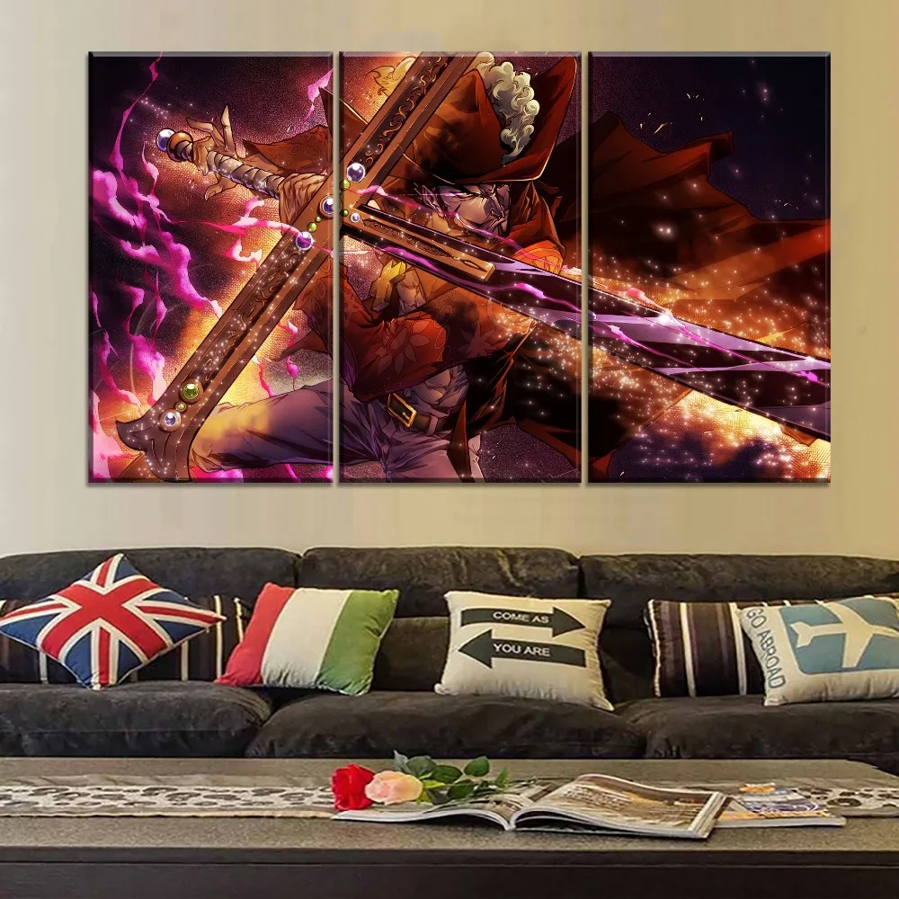 

Canvas Wall Art HD Printed Poster 3 Pieces Anime One Piece Dracule Mihawk Pictures Modern Painting Living Room Home Decor Framed