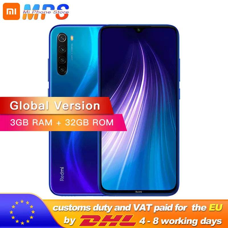 Xiaomi Redmi Note 8 с глобальной версией, 3 ГБ, 32 ГБ, восьмиядерный смартфон Snapdragon 665, 6,3 дюйма, 48мп, четырехъядерный, задняя камера, мобильный телефон, 4000 мАч