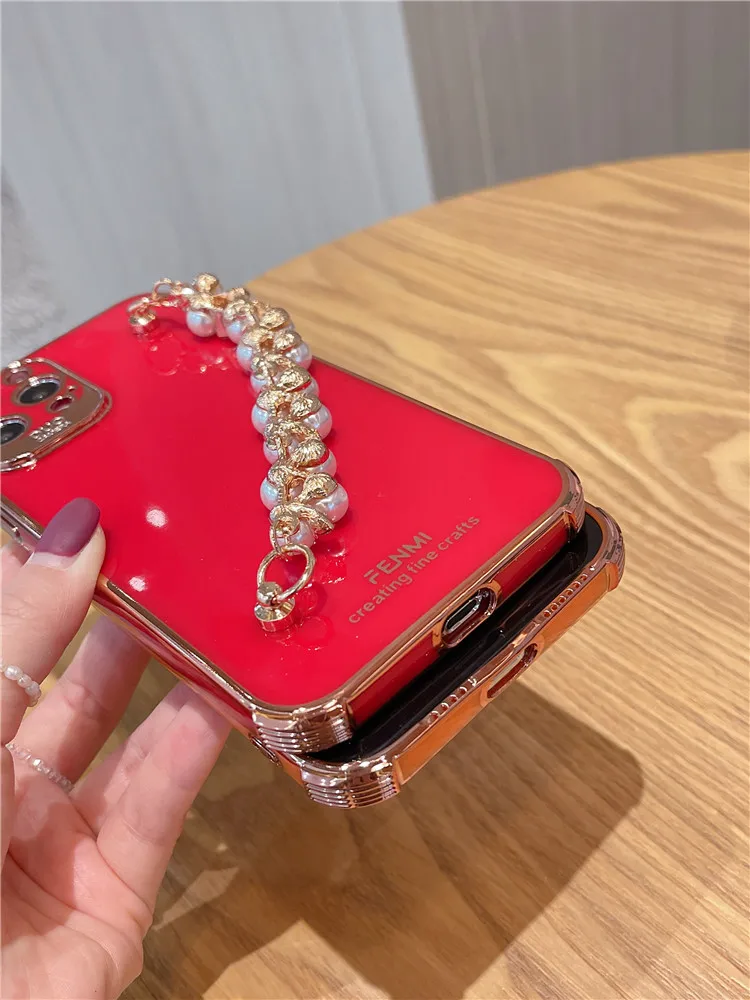 

Luxury Plating pearl bracelet Anti-fall soft Cases For Xiaomi Mi 11 10 Redmi K40 K30 Pro Redmi 9 Sexy Cover Coque