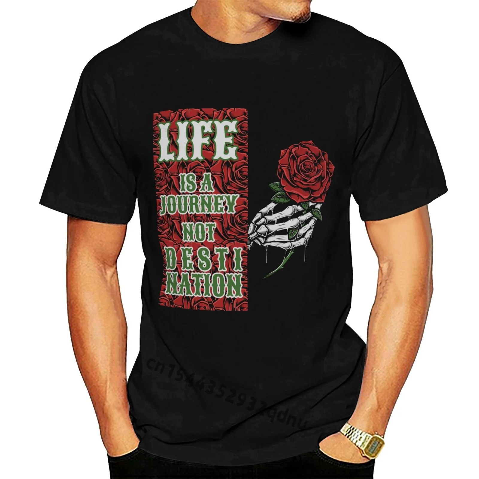 

CAMISETA Skull Hand Handling Rose T SHIRT Black MAGLIETTA S