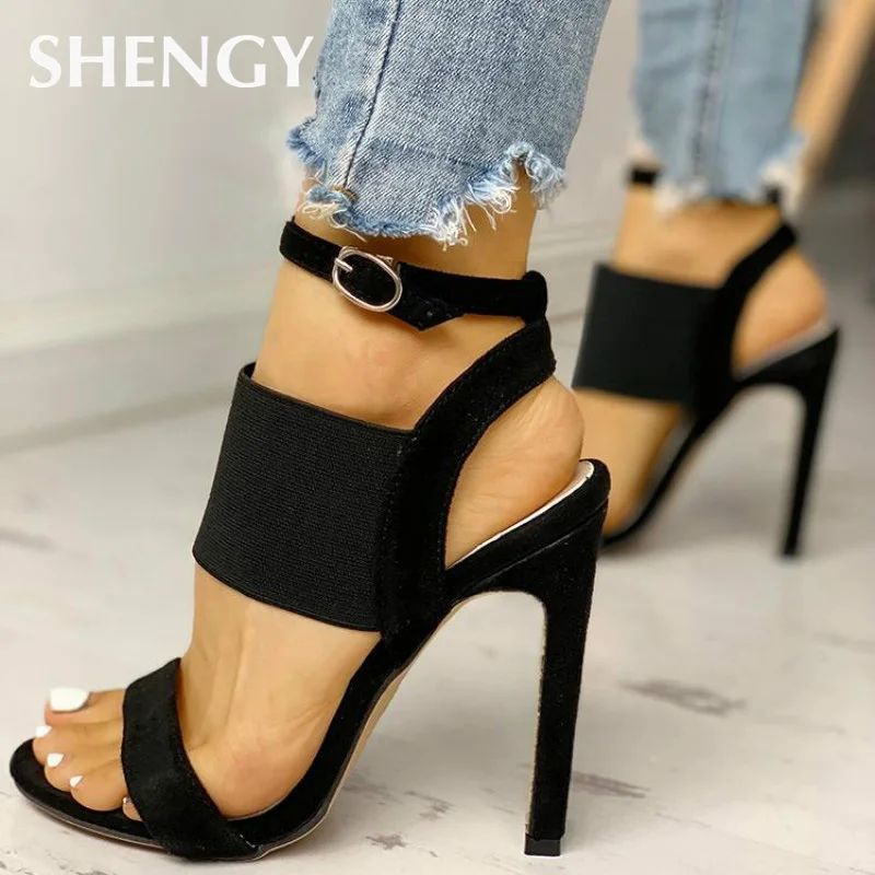 Женские сандалии с открытым носком на высоком каблуке 9 см ремешком щиколотке