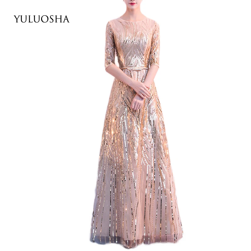 YULUOSHA новые модные вечерние платья с круглым вырезом и рукавом до локтя для