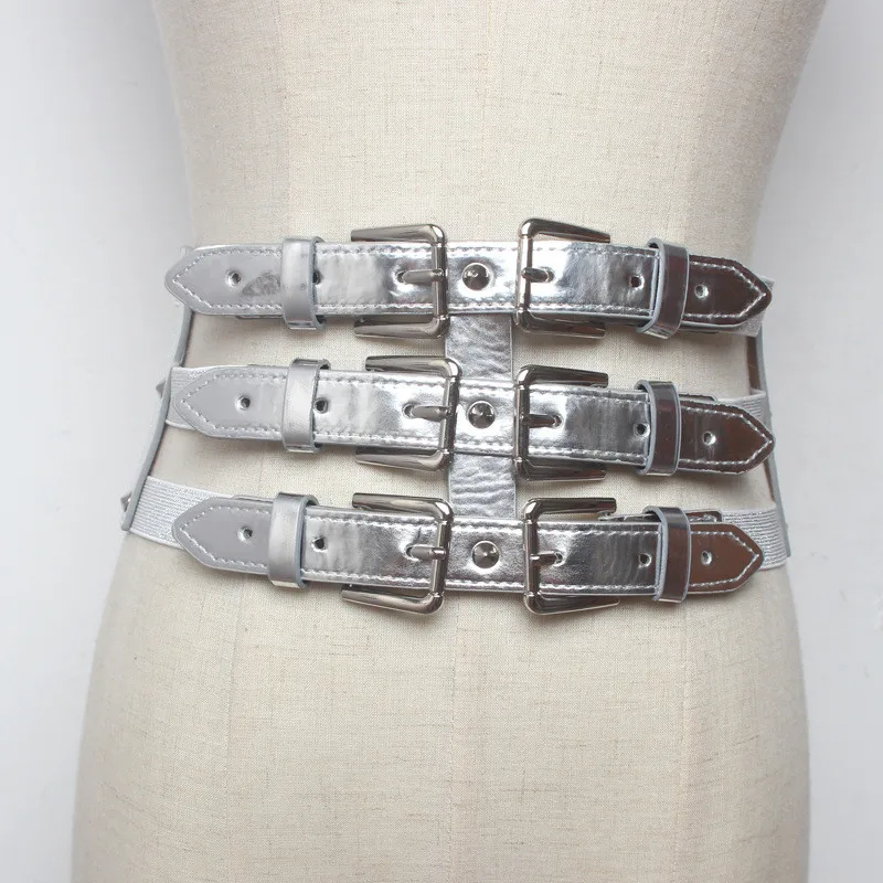 

Новинка, модный винтажный металлический пояс с двойной застежкой, женский ремень с пряжкой из искусственной кожи, пояс, винтажный широкий э...