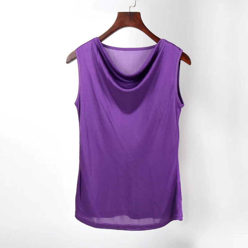 

Female Summer Plus Size Silk Tops Woman Spring Sleeveless Hedging Silk Tees Lady Oversized Solid Stretch Slim Shirts