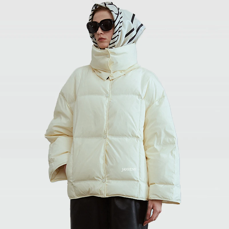 

2021 New Winter High-Neck Removable Thick Warm Puffer Parkas Women Casual Fashion Solid Color Single Breasted Loose Down Coat