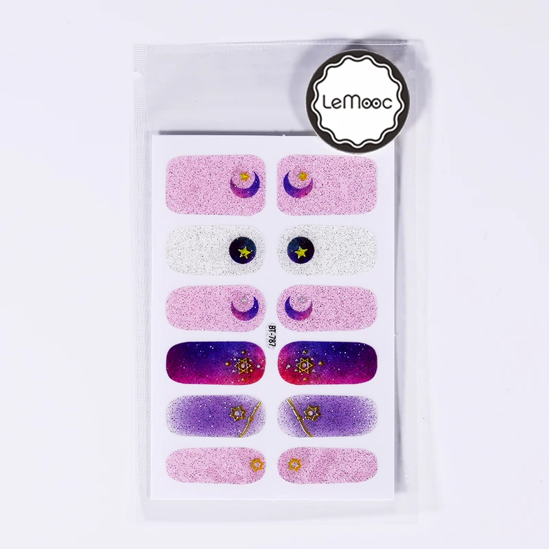 1 лист 3D ногтей Стикеры комбинированным узором золото Луна Звезды цветной лак для