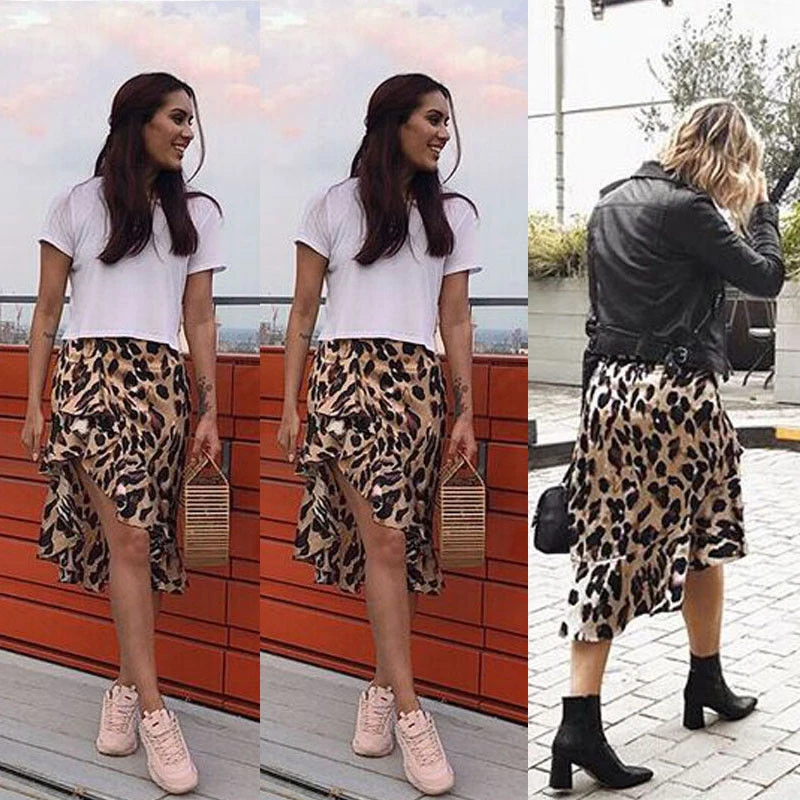 

1PC Women Skirt Hot Fashion Women Leopard Print High Waist Skirt Ladies Evening Party Mini Skirts Lace Up Ruffles Pencil Skirts